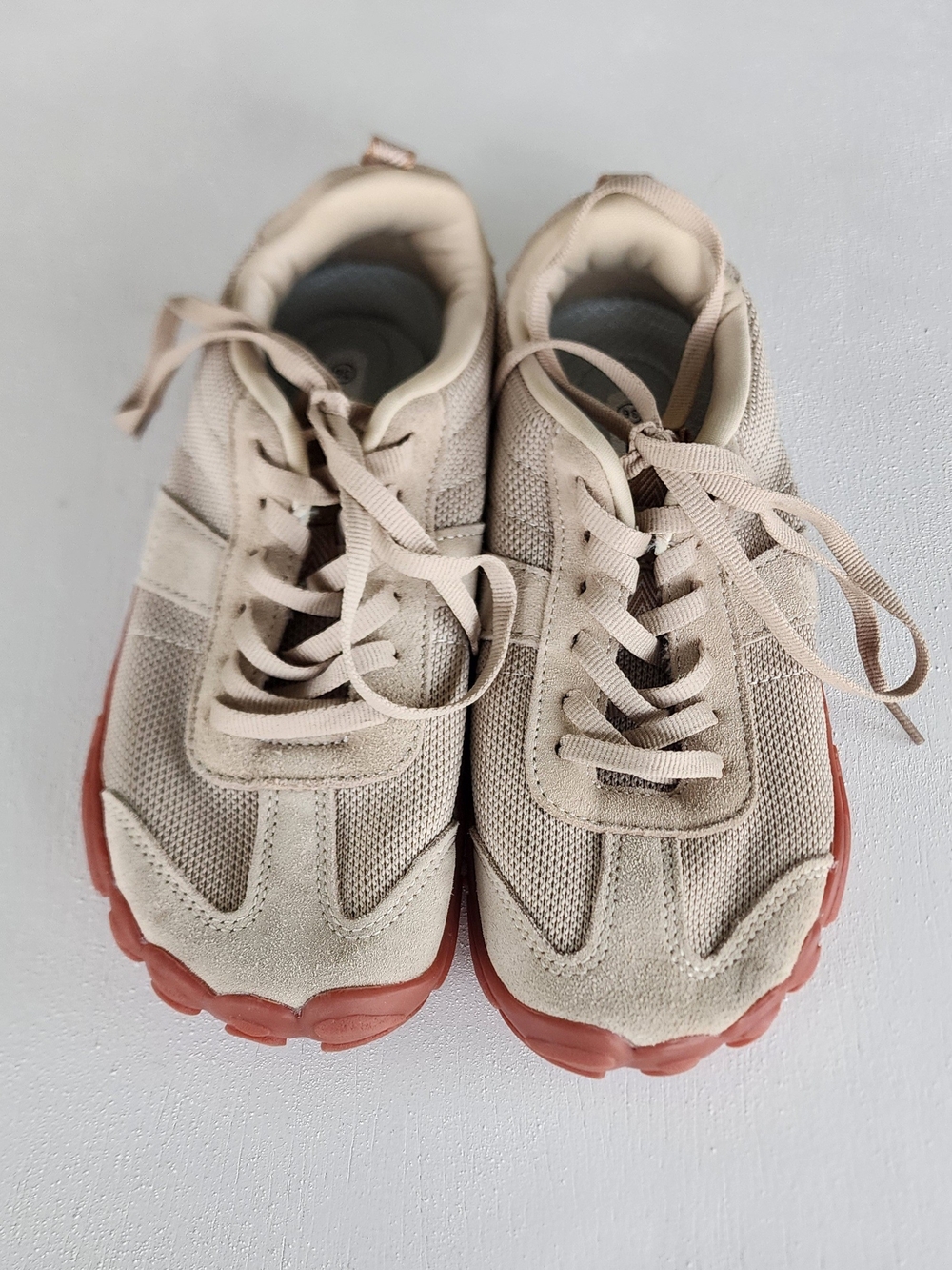 Ubfen Neutral Beige Mesh & Suede Women's Sneakers with Coral Rubber Sole